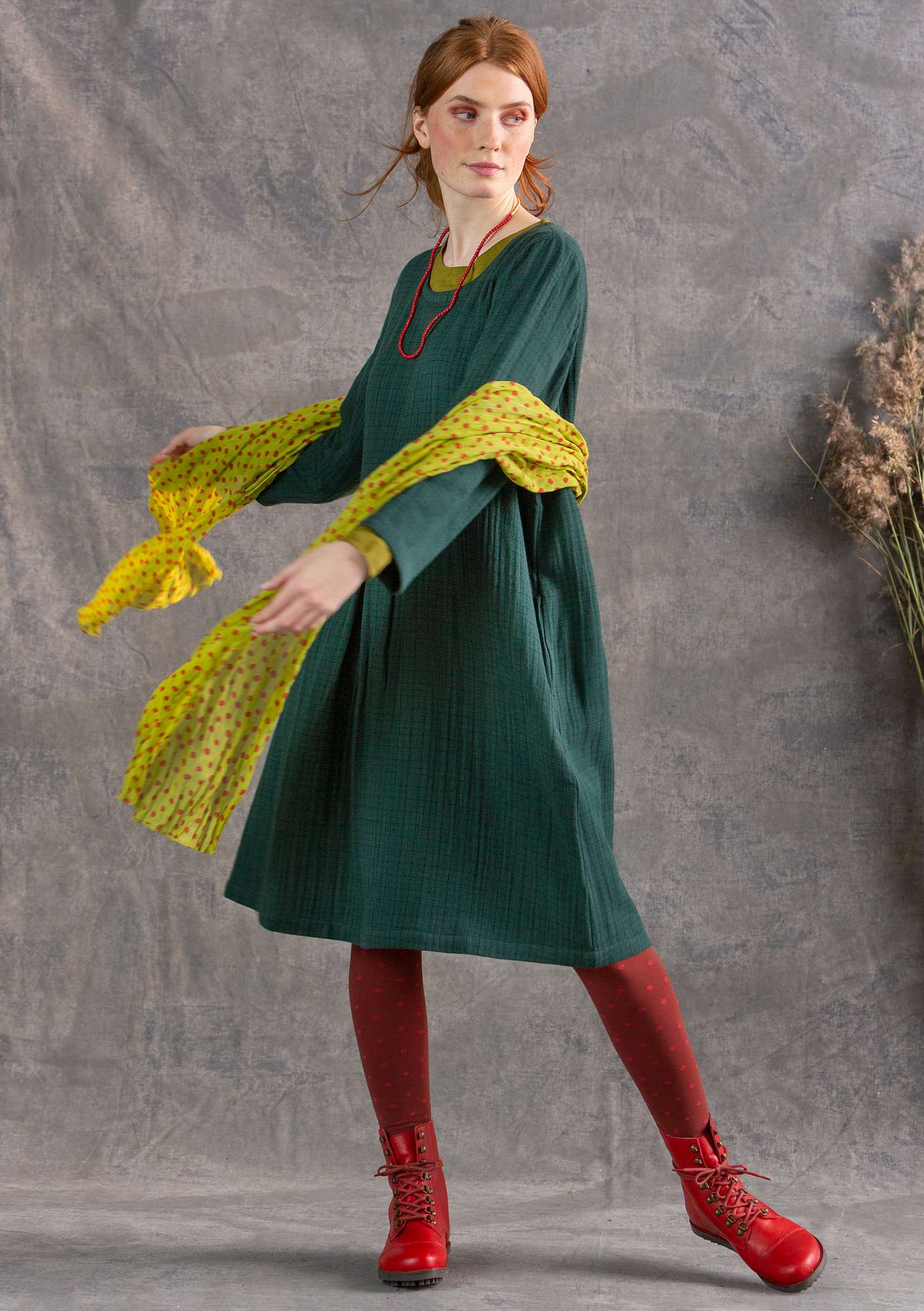 “Galia” woven dress in organic cotton agave thumbnail