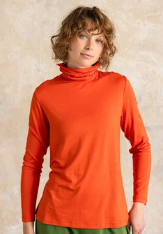 Long-sleeve, lyocell/elastane jersey polo-neck top - chilli