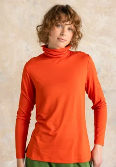 Long-sleeve, lyocell/elastane jersey polo-neck top - chilli