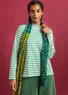 Striped mock turtleneck in organic cotton (malachite/feather XS)
