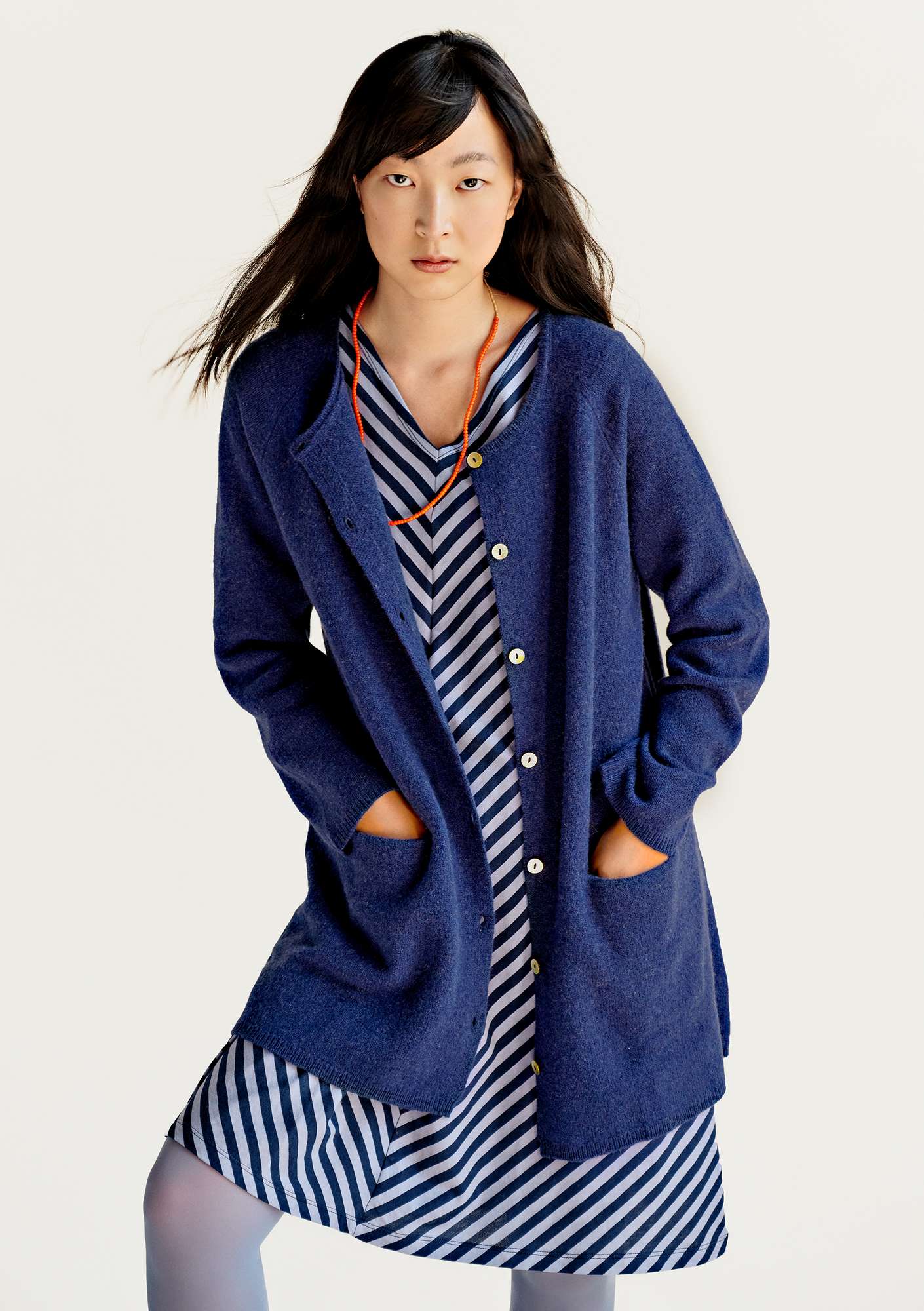 Long wool cardigan midnight blue/solid colour thumbnail