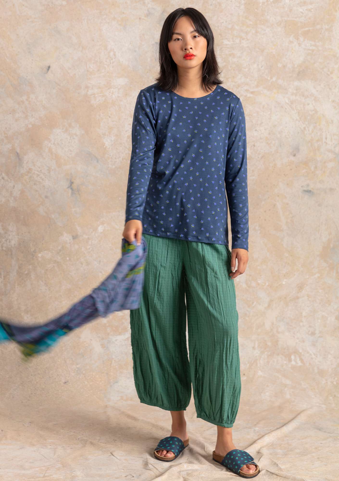Pants in cotton/modal/rayon woven fabric ocean green thumbnail