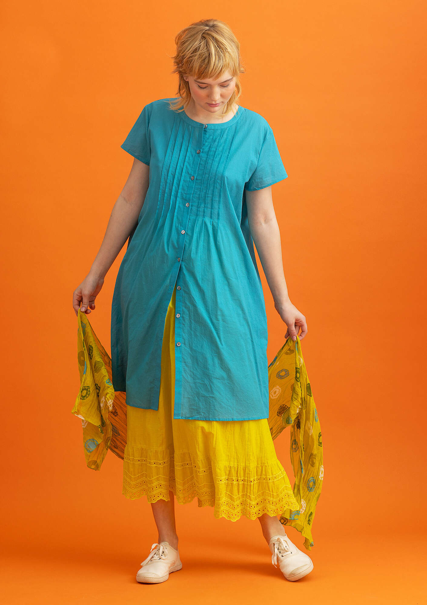 Geweven jurk turquoise