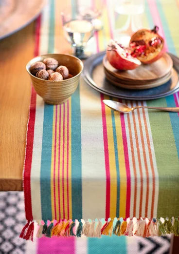 Striped table runner in organic cotton - multicoloured
