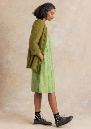 Cardigan i uld/bomuld/alpaka - grøn peber/meleret