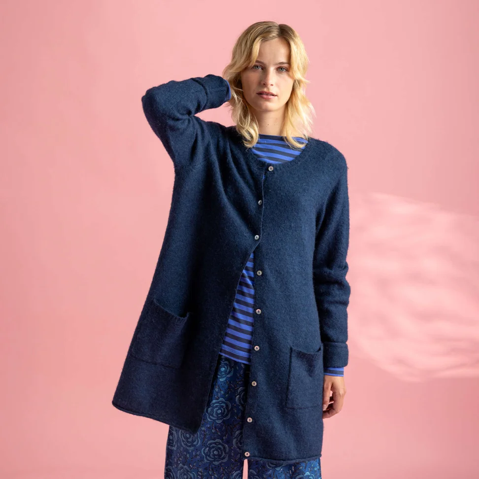 Langstrickjacke aus Wolle/Baumwolle/Alpaka - miesmuschel