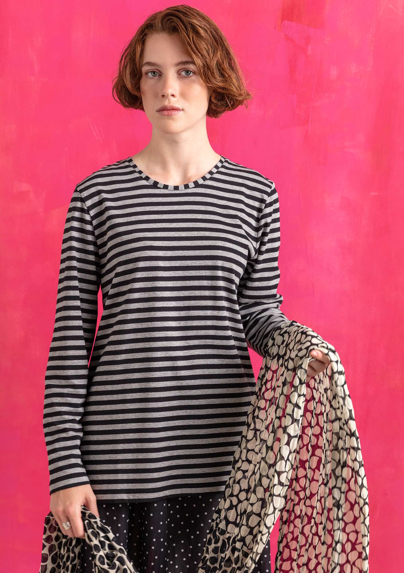 Organic cotton essential striped sweater black/elephant grey melange