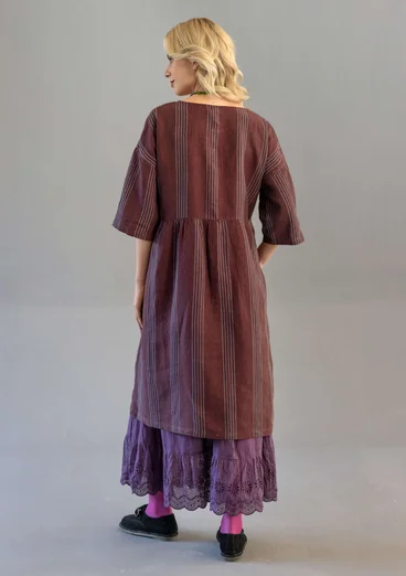 Gestreiftes oder einfarbiges Knopfleistenkleid „Sylvi“ aus Leinen - aubergine-gestreift