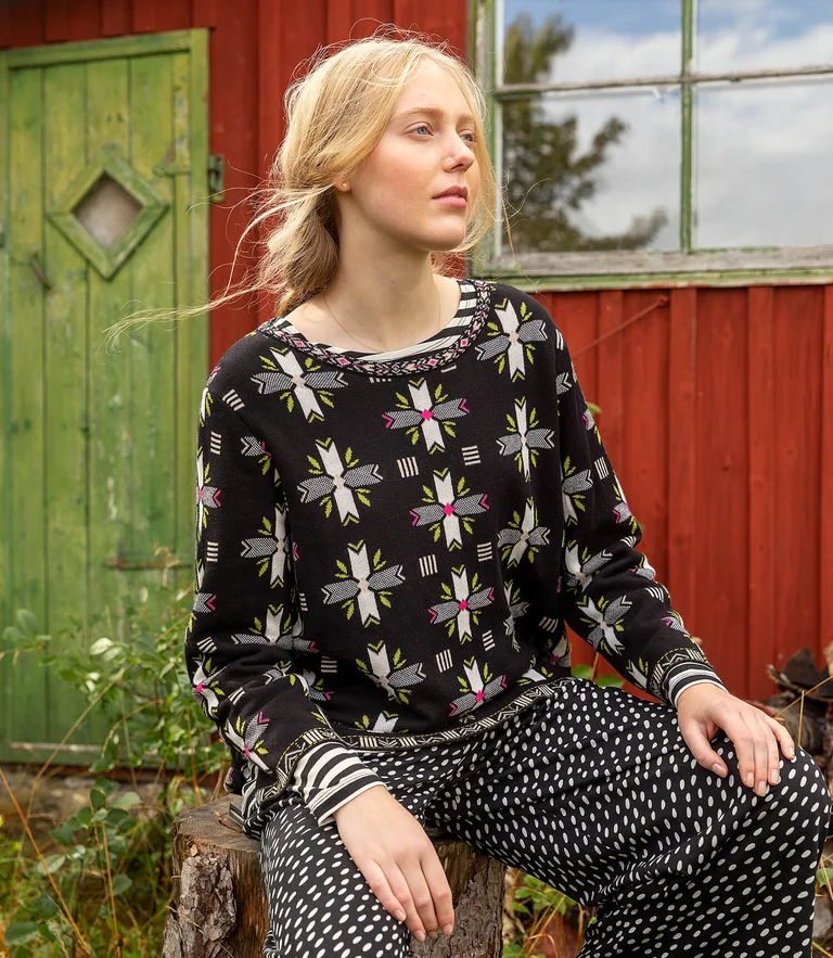 Jacquard sweater Väddö in black