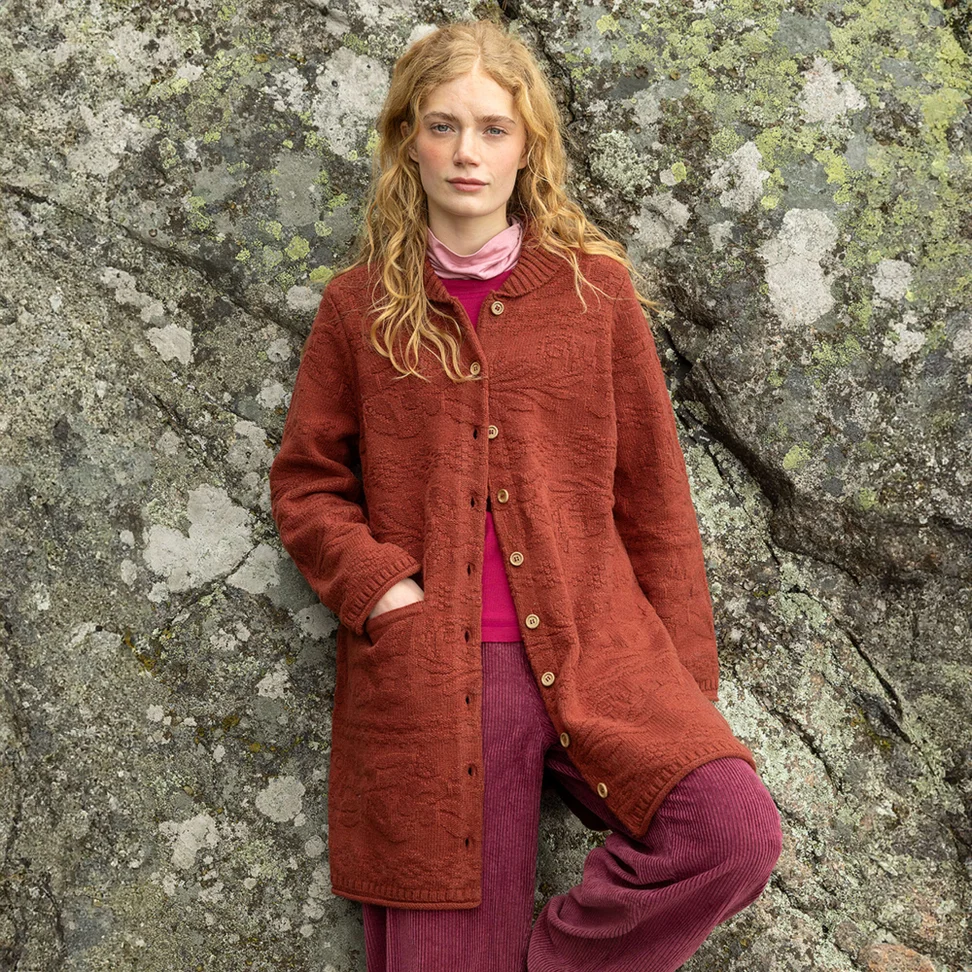 “Nova Scotia” lambswool long cardigan - rust
