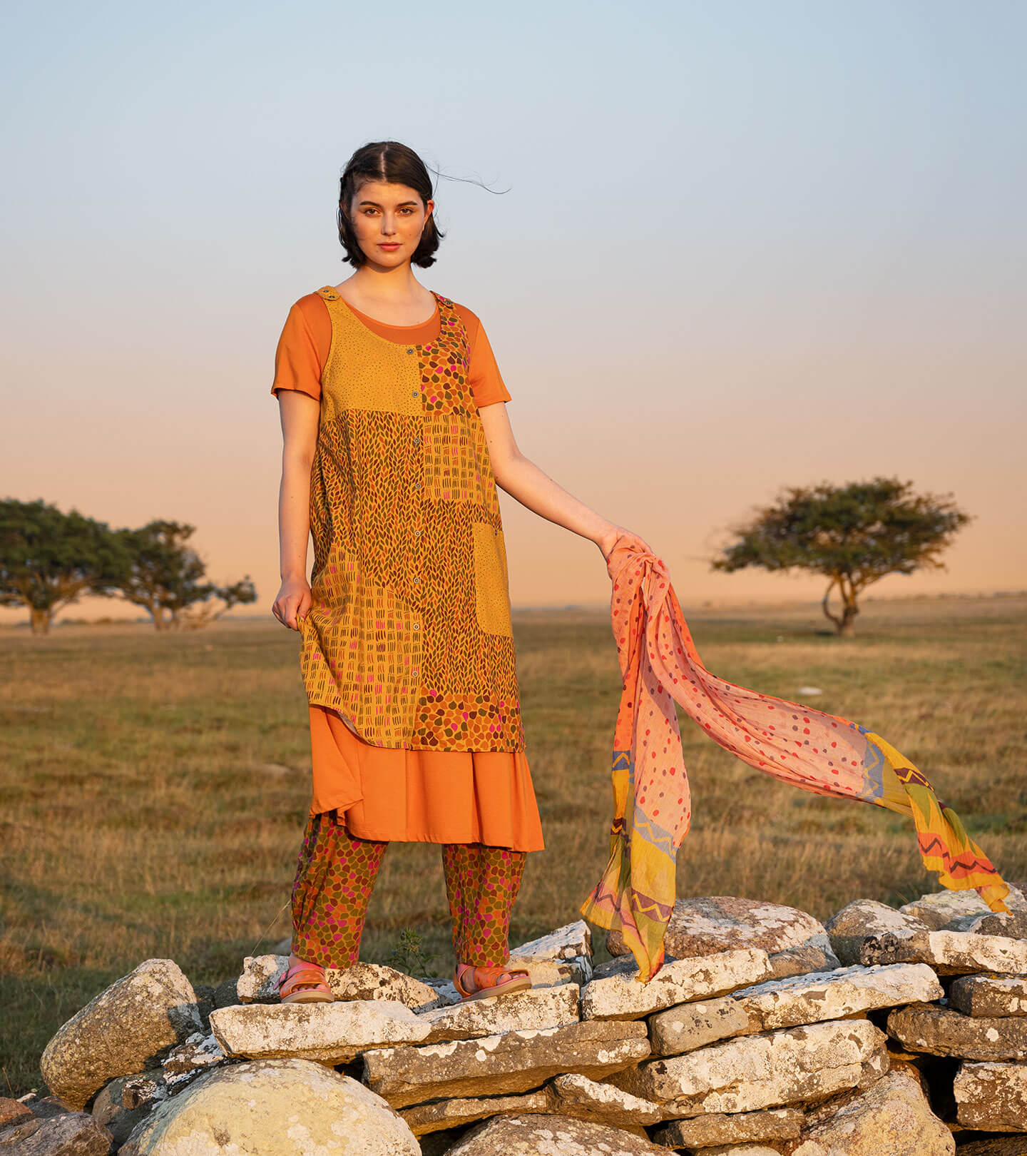 “Earth” dress in woven organic cotton/linen