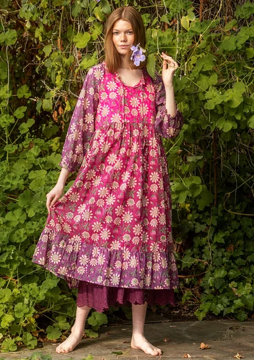 Vævet kjole "Floria" i økologisk bomuld - rosa orkide