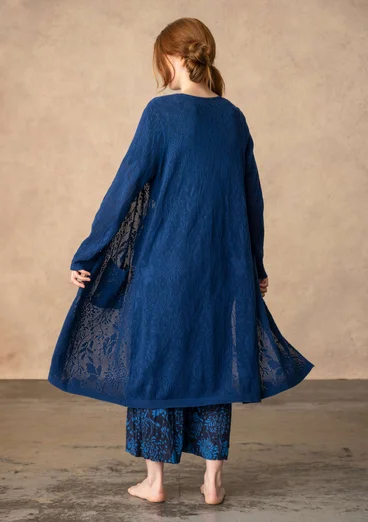 Lang pointellestrikket jakke «Niwa» i økologisk / resirkulert bomull - indigoblå