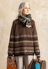 Gemusterter Pullover „Harsprång“ aus Lammwolle/Recycling-Wollgemisch - röstkaffee