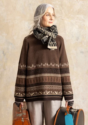 Gemusterter Pullover „Harsprång“ aus Lammwolle/Recycling-Wollgemisch - röstkaffee