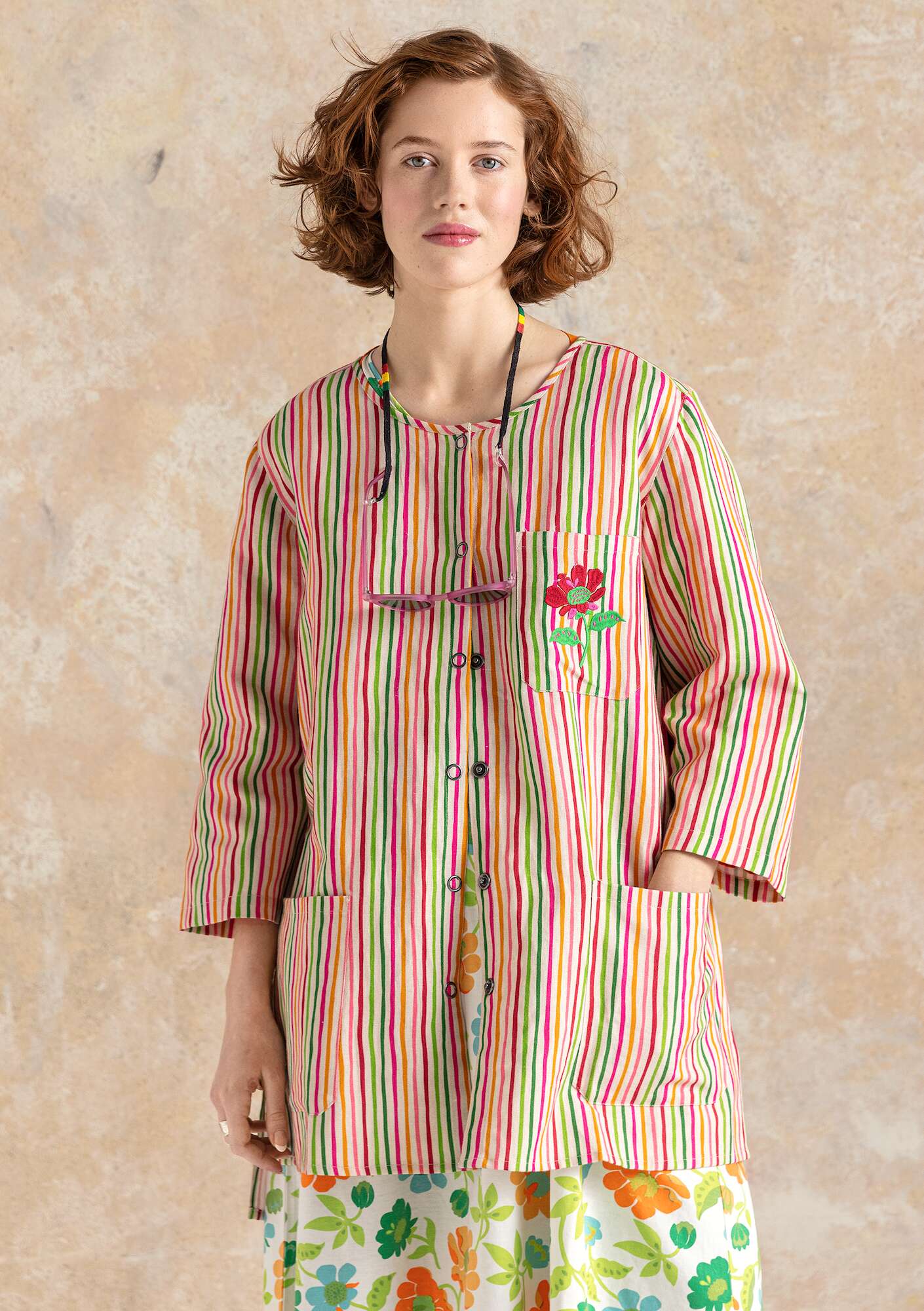 “Farmer” shirt in organic cotton/linen multi-color thumbnail