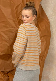 “Wilma” striped, dotted and solid-colour lambswool cardigan - natural melange/striped
