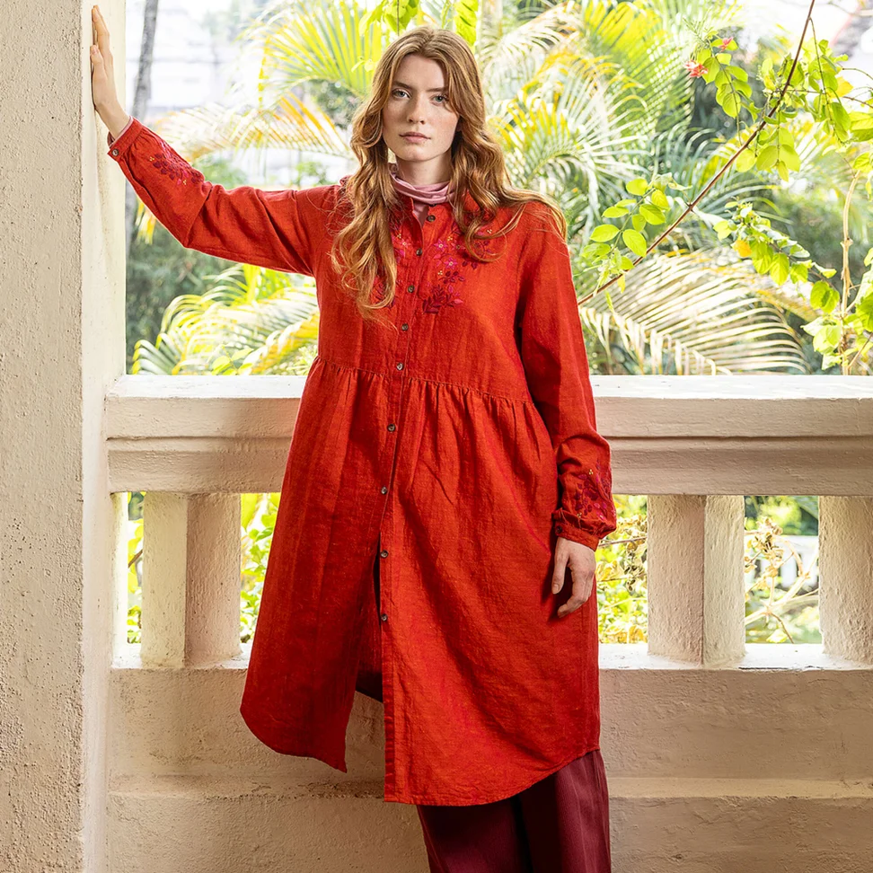“Marianne” woven dress in organic cotton/linen - copper