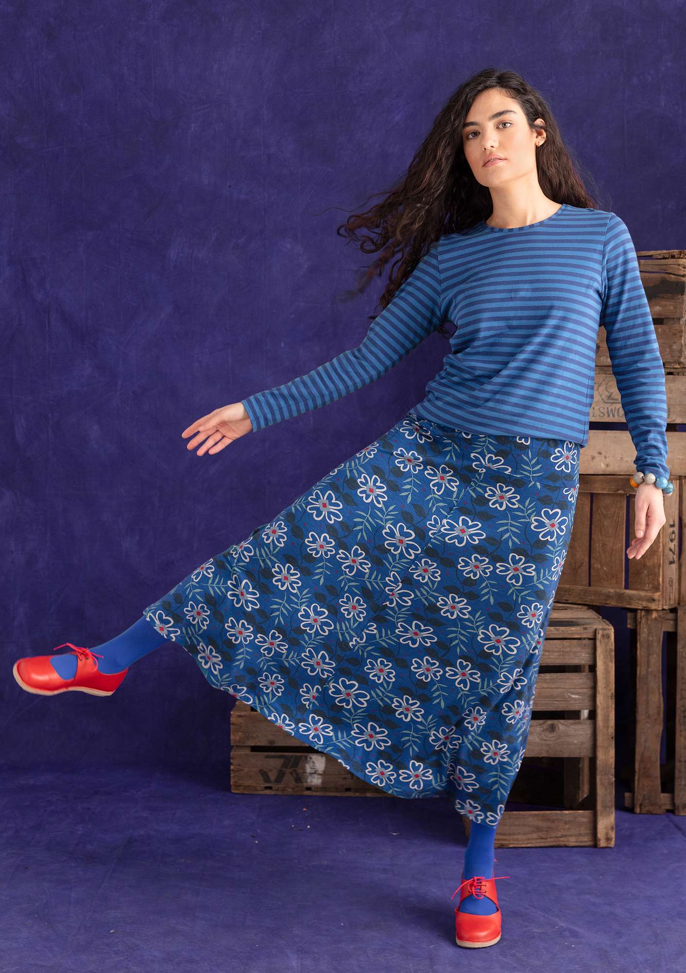 “Flora” lyocell/elastane jersey skirt indigo blue thumbnail
