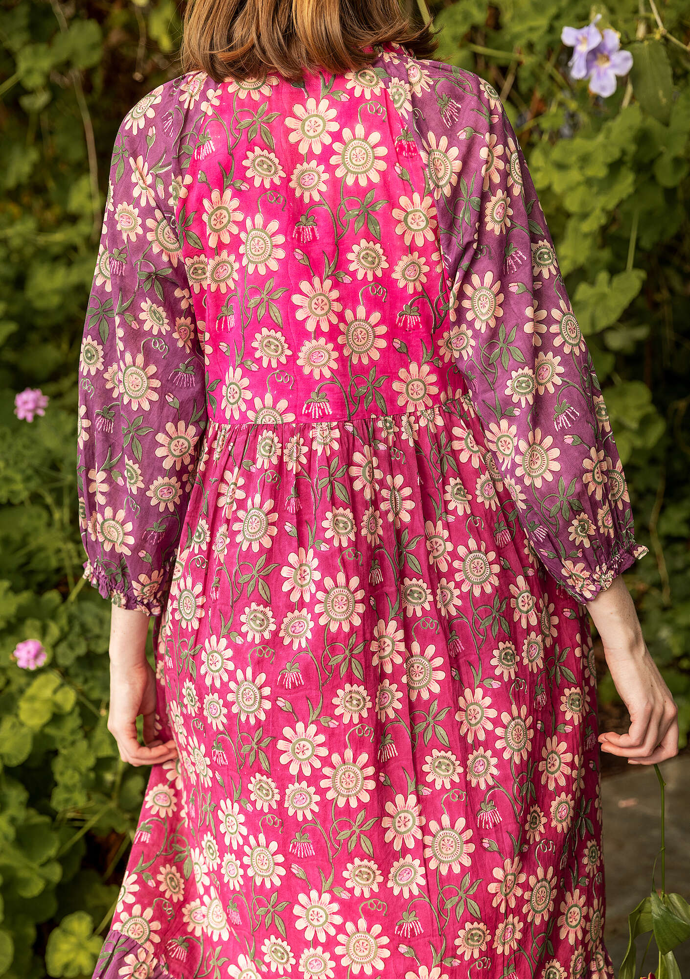 Vævet kjole  Floria  i økologisk bomuld rosa orkide thumbnail