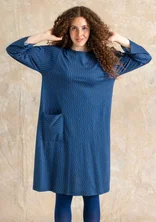“Ellen” striped/solid-colour organic cotton/modal jersey dress - ink blue/patterned