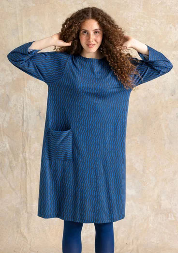 Robe rayée/unie "Ellen" en jersey de coton biologique/modal - encre/motif