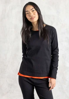 Jersey top in ribbed organic cotton - black