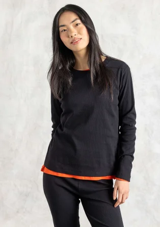 Jersey top in ribbed organic cotton - black