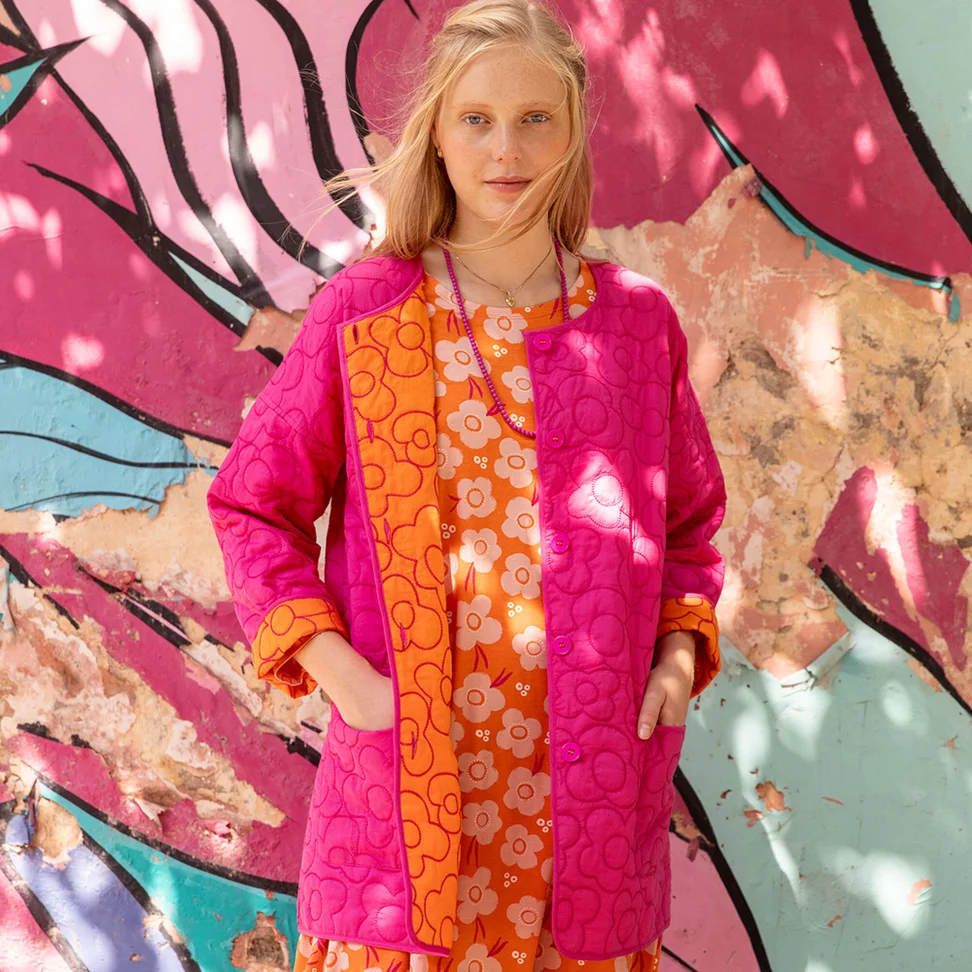 “Pigment” quilted organic cotton, reversible jacket - pink begonia