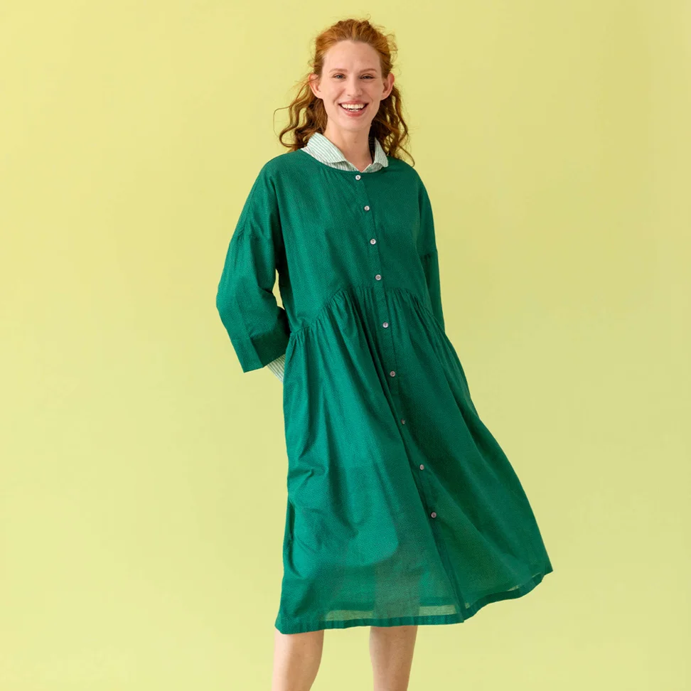 “Agnes” woven organic cotton dress - rainforest green/patterned