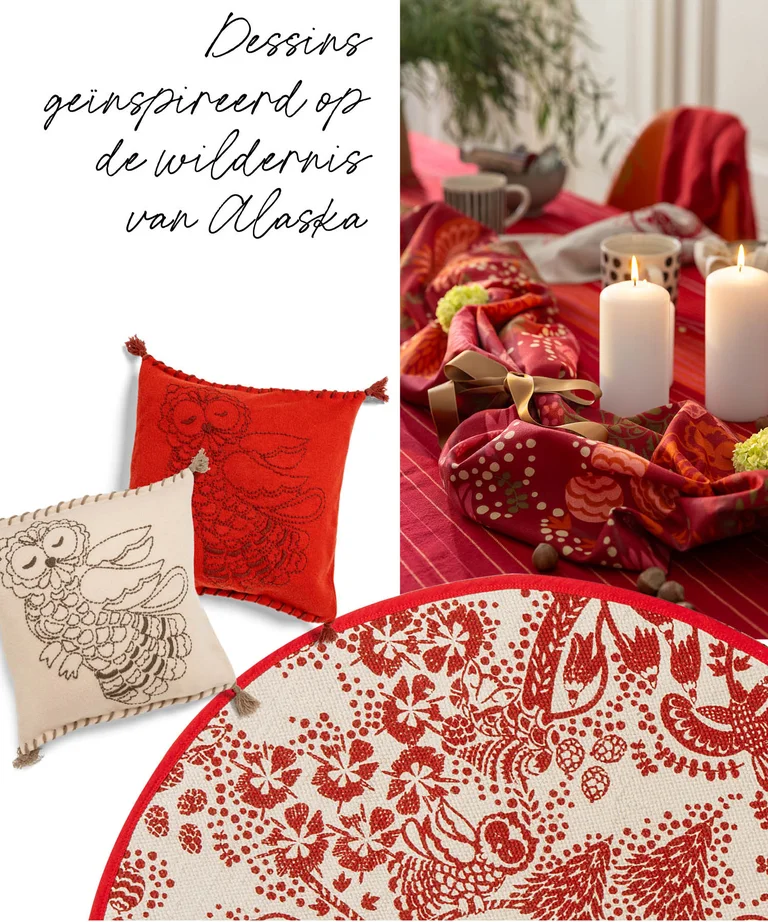 A collage of various products from Gudrun Sjödén’s 2025 Christmas Home collection.