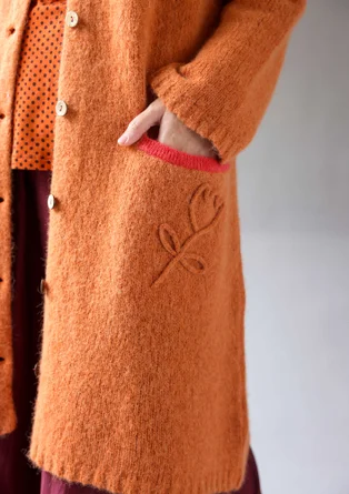 Long gilet "Tulipe" en alpaga mélangé - orange brûlée