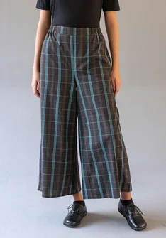 “Kerala” checked organic cotton trousers - black