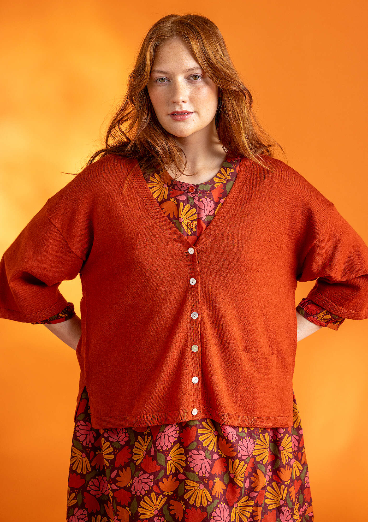 Cropped wool cardigan copper