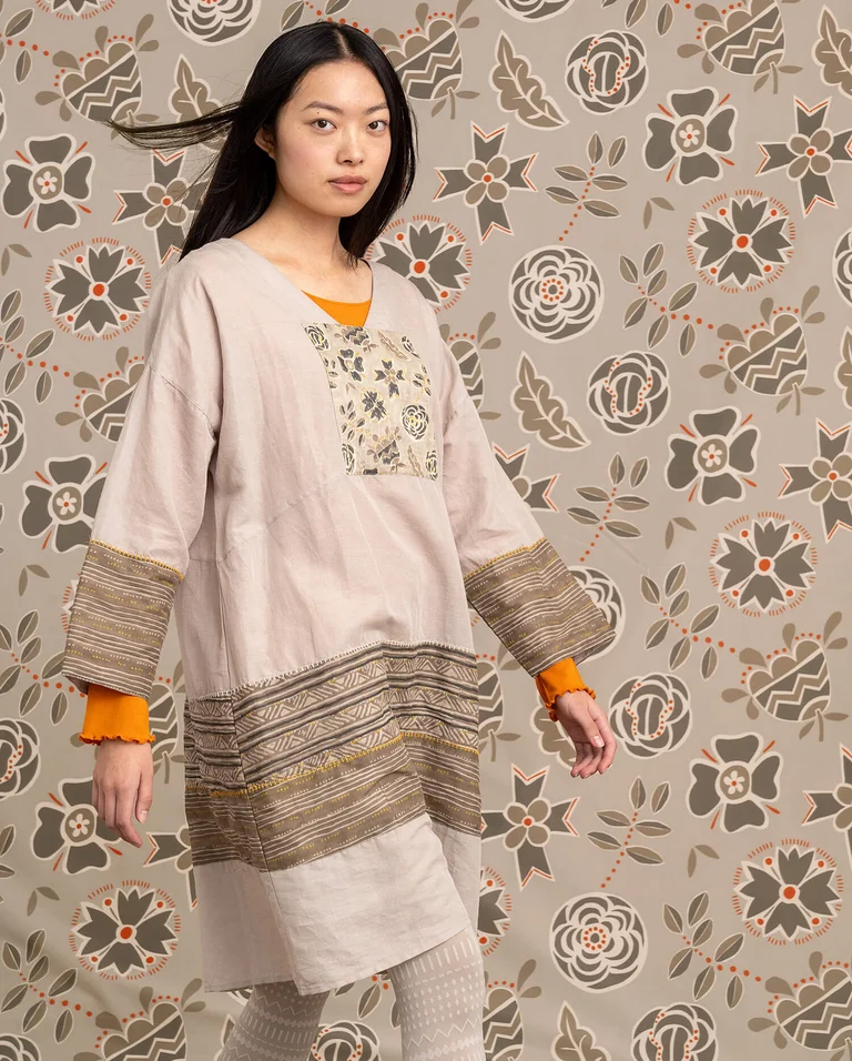 “Amber” woven dress in organic cotton/linen