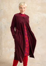 Button-through, organic cotton/recycled polyester velour dress - aubergine