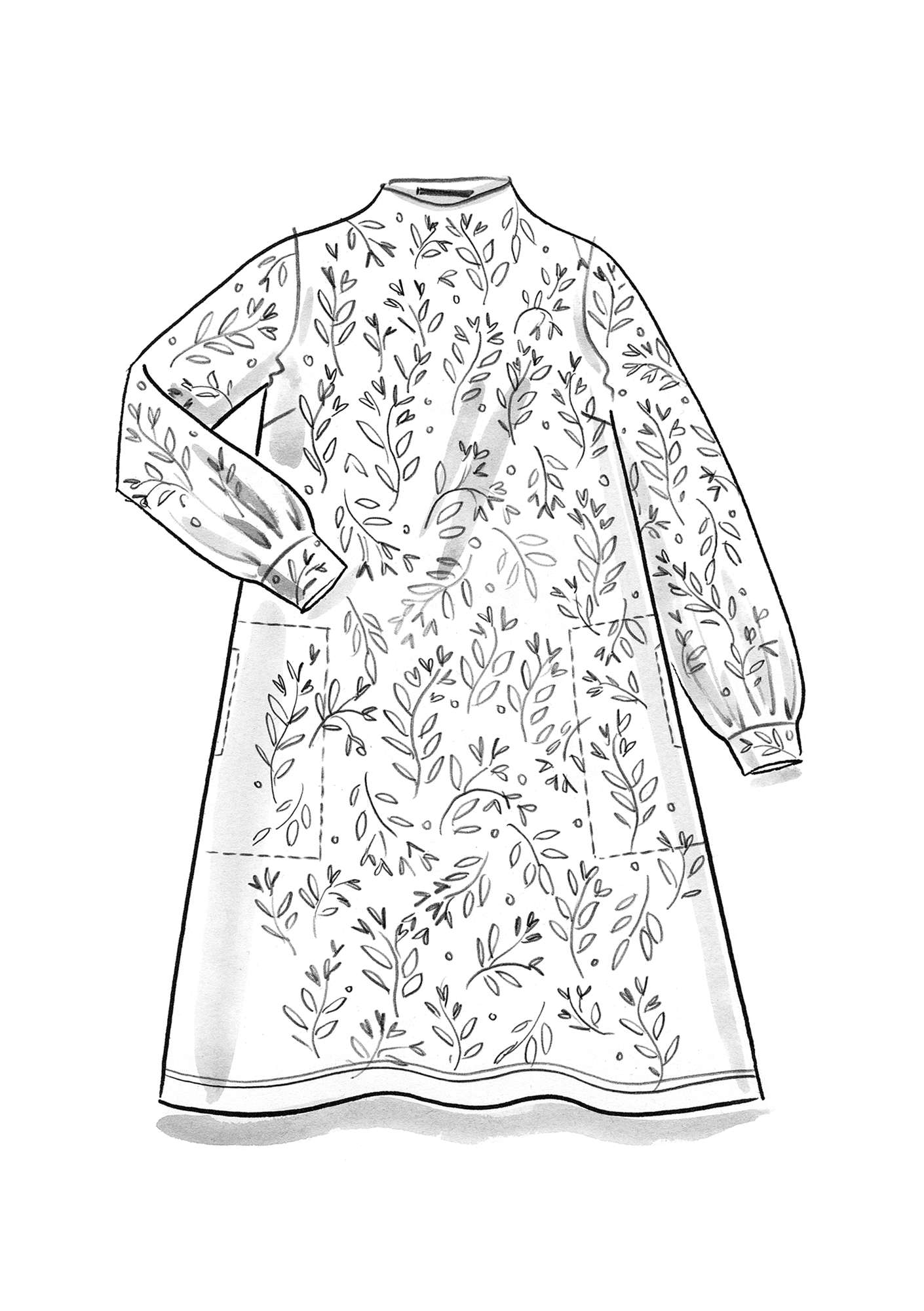 “Bladmynta” jersey dress made of organic cotton/modal/elastane asparagus/patterned