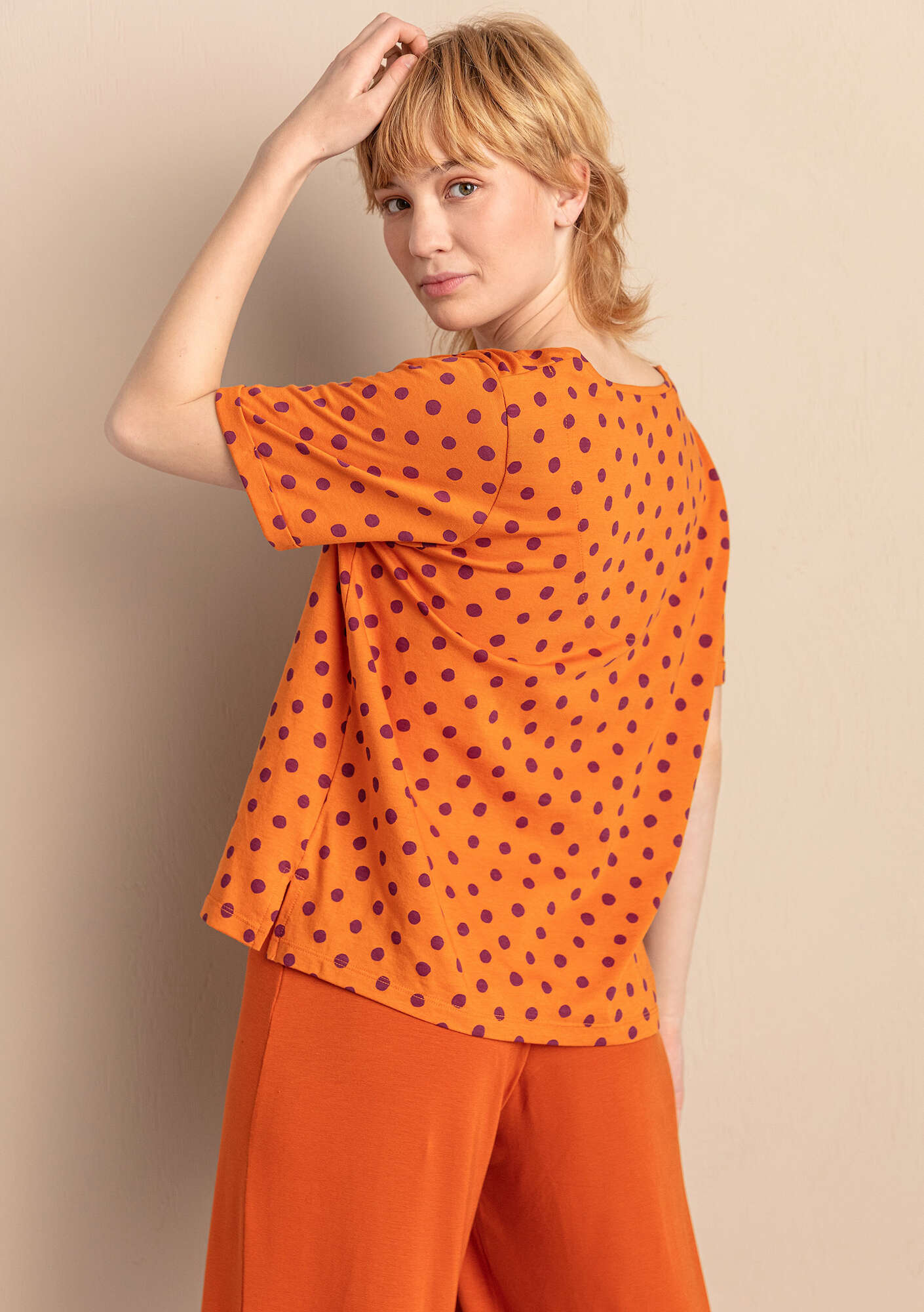 Top  Juliet  en jersey de coton biologique/modal orange brûlée/motif thumbnail