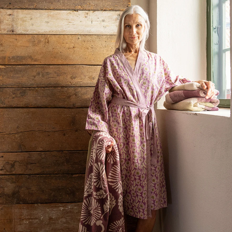 Kimono "Poppies" i økologisk bomuld - lyng