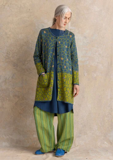 Langstrickjacke „Theia“ aus Bio-/Recycling-Baumwolle - indigogrün