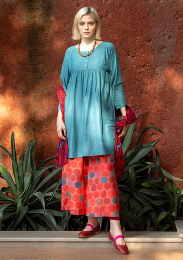 Pantalon tissé "Paris" en coton biologique/soie - flamant rose/motif