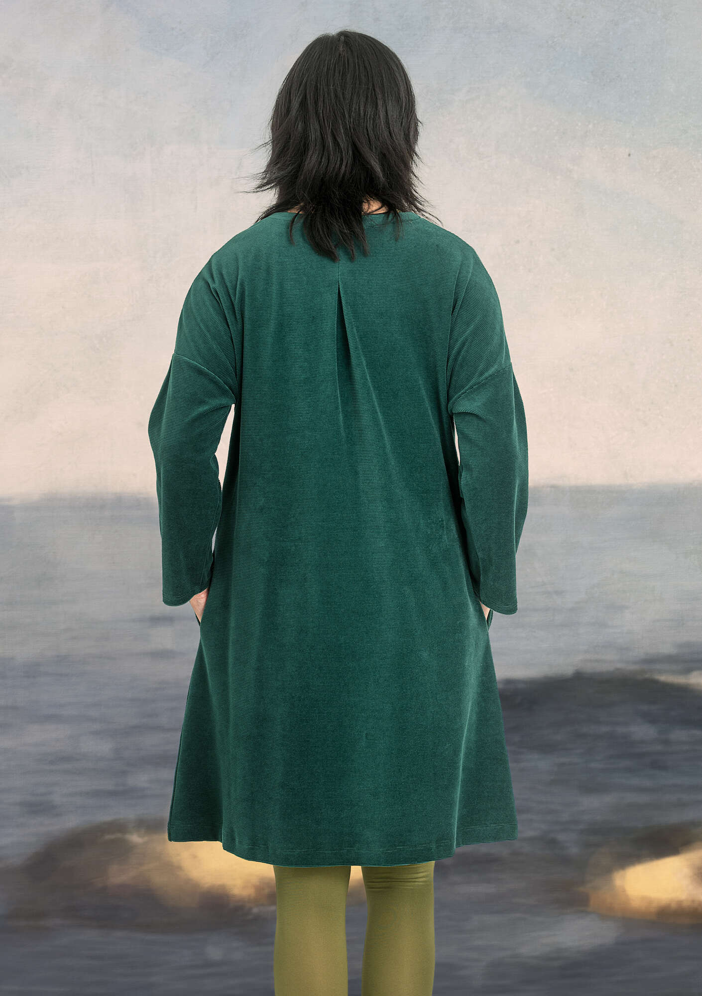Velour dress in organic cotton/recycled polyester/spandex bottle green