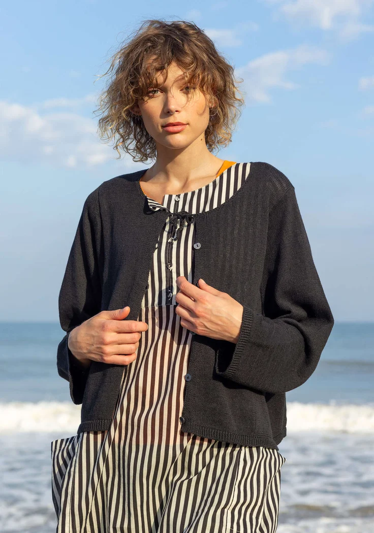 Strickjacke aus Leinen/Bio-Baumwolle - schwarz