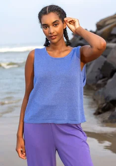 Knitted linen/organic cotton tank top - blue lotus