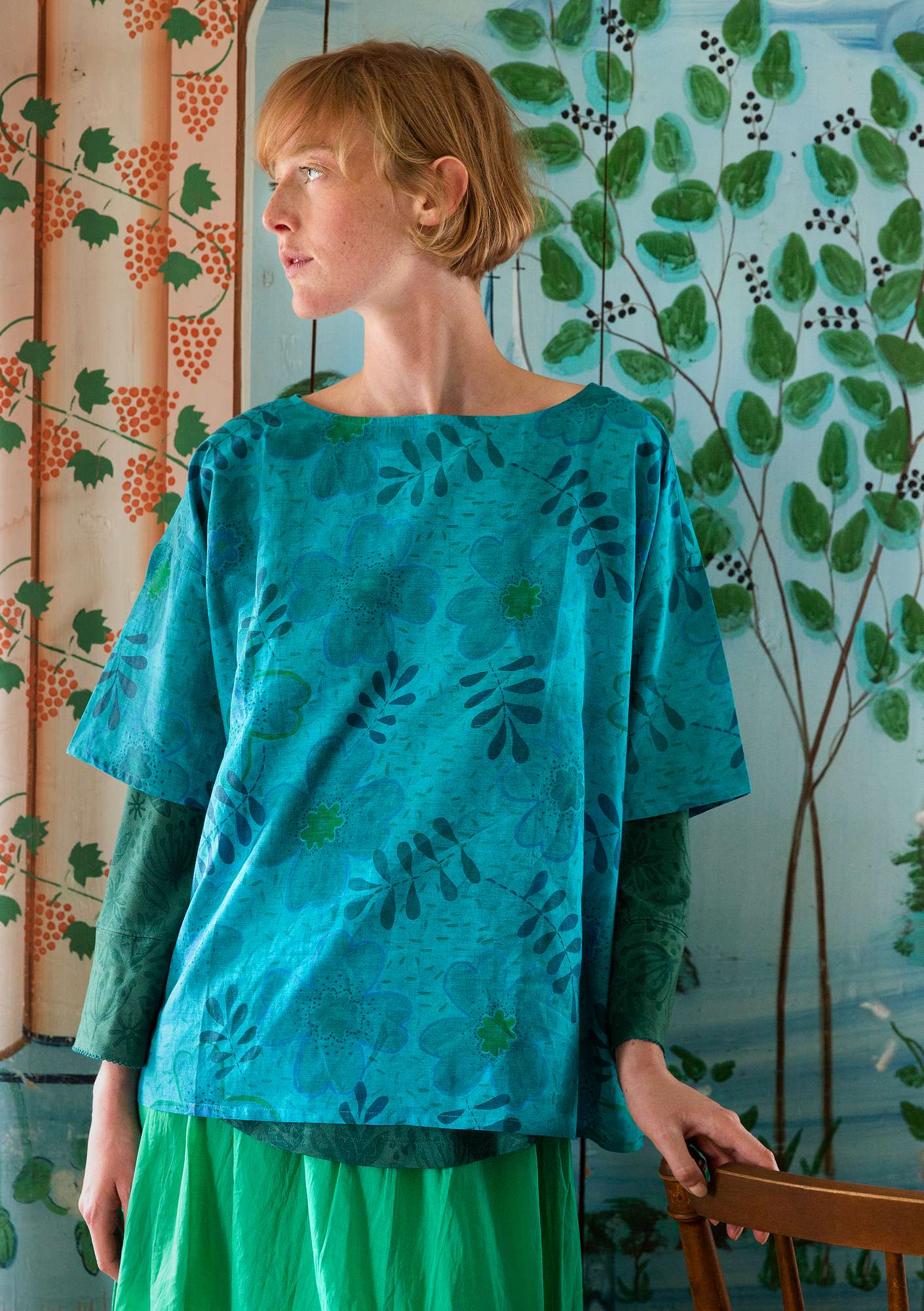 “Transparens” blouse in organic cotton/silk turquoise thumbnail