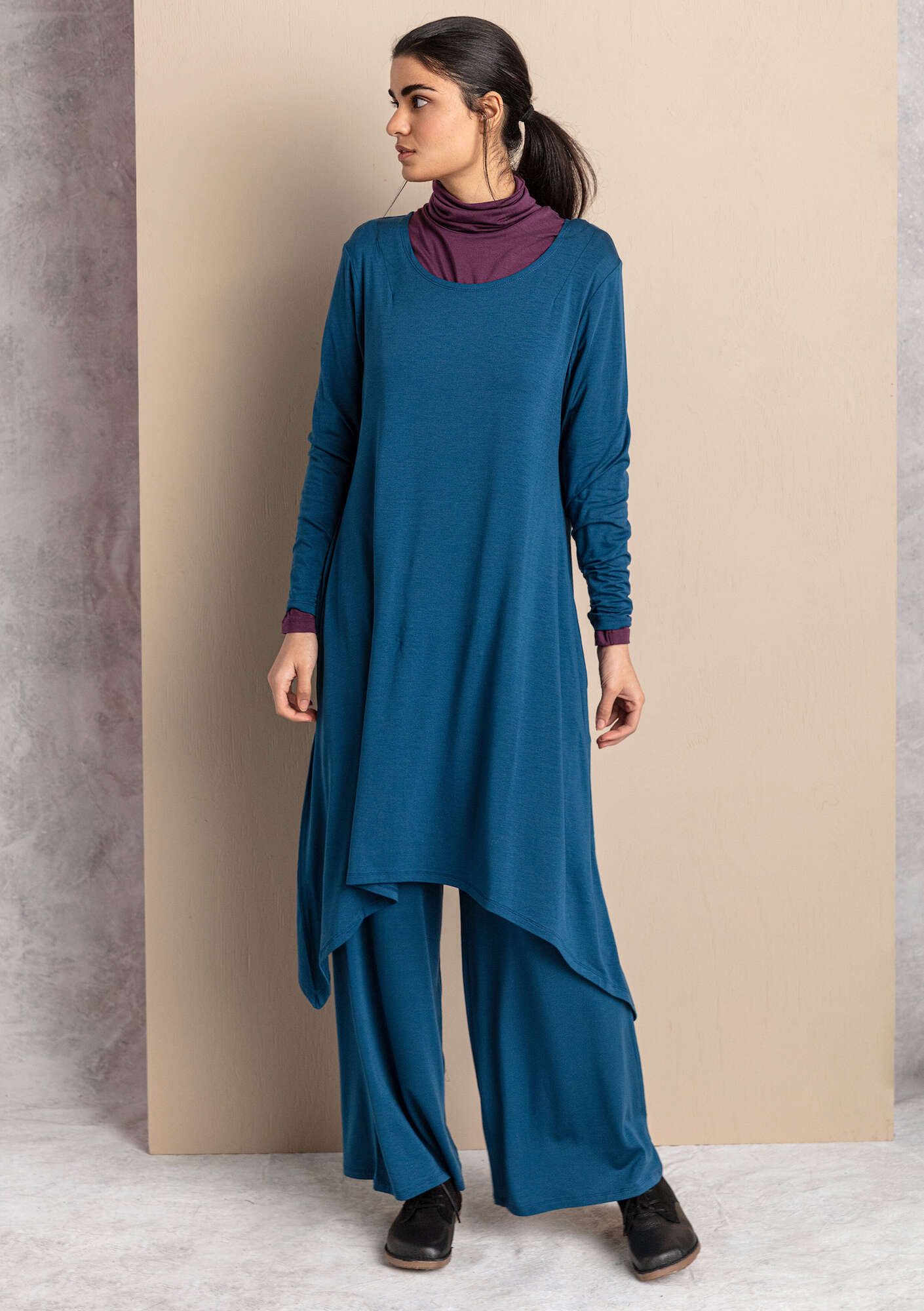 Tricot jurk van lyocell/elastaan indigoblauw thumbnail