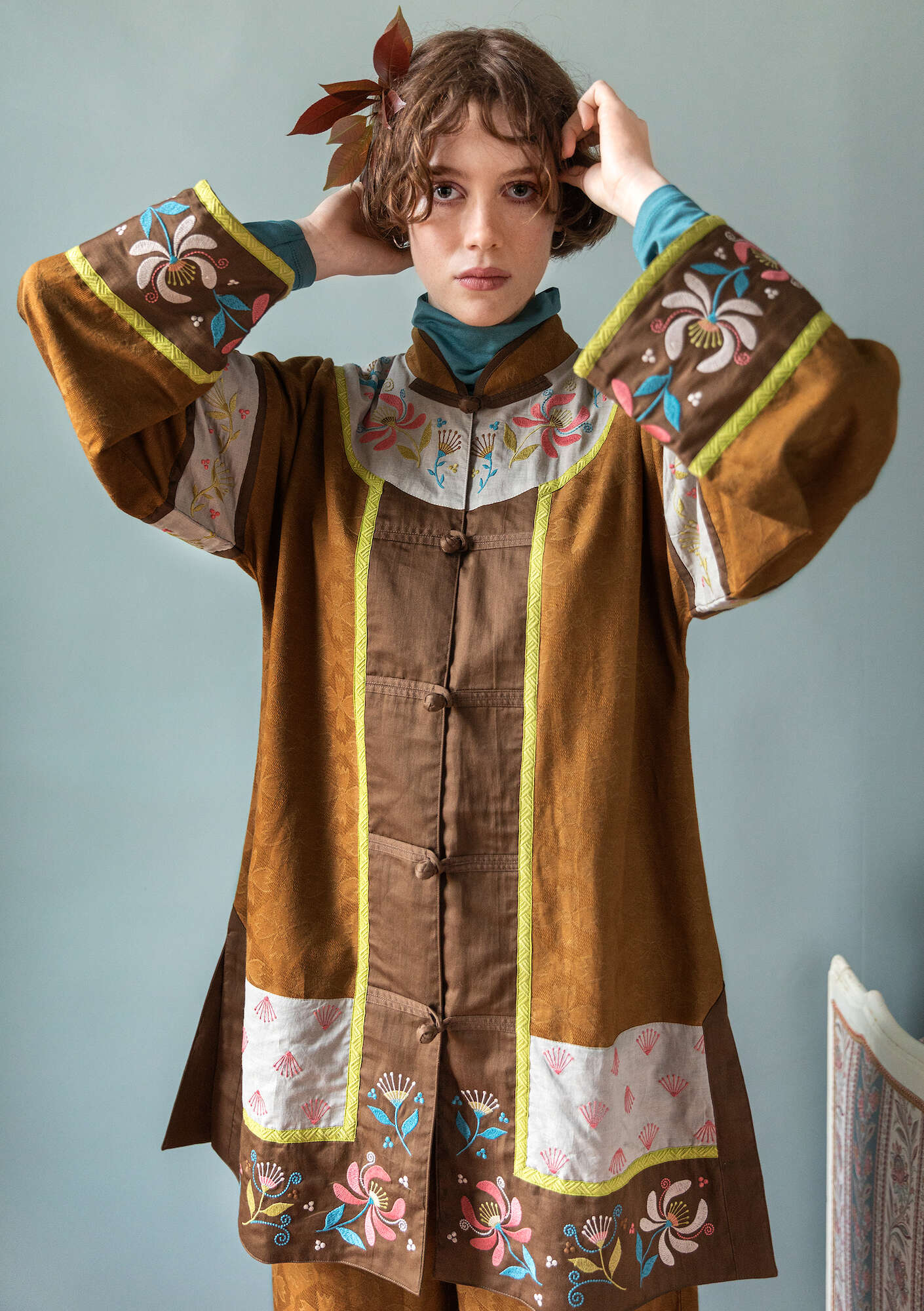 “Mei Lan” jacket in rayon/cotton/linen brass