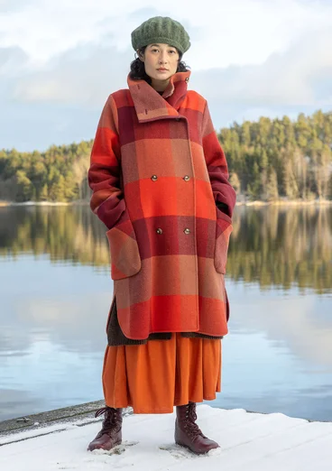 “Alberta” recycled wool/recycled polyester coat - rooibos/patterned