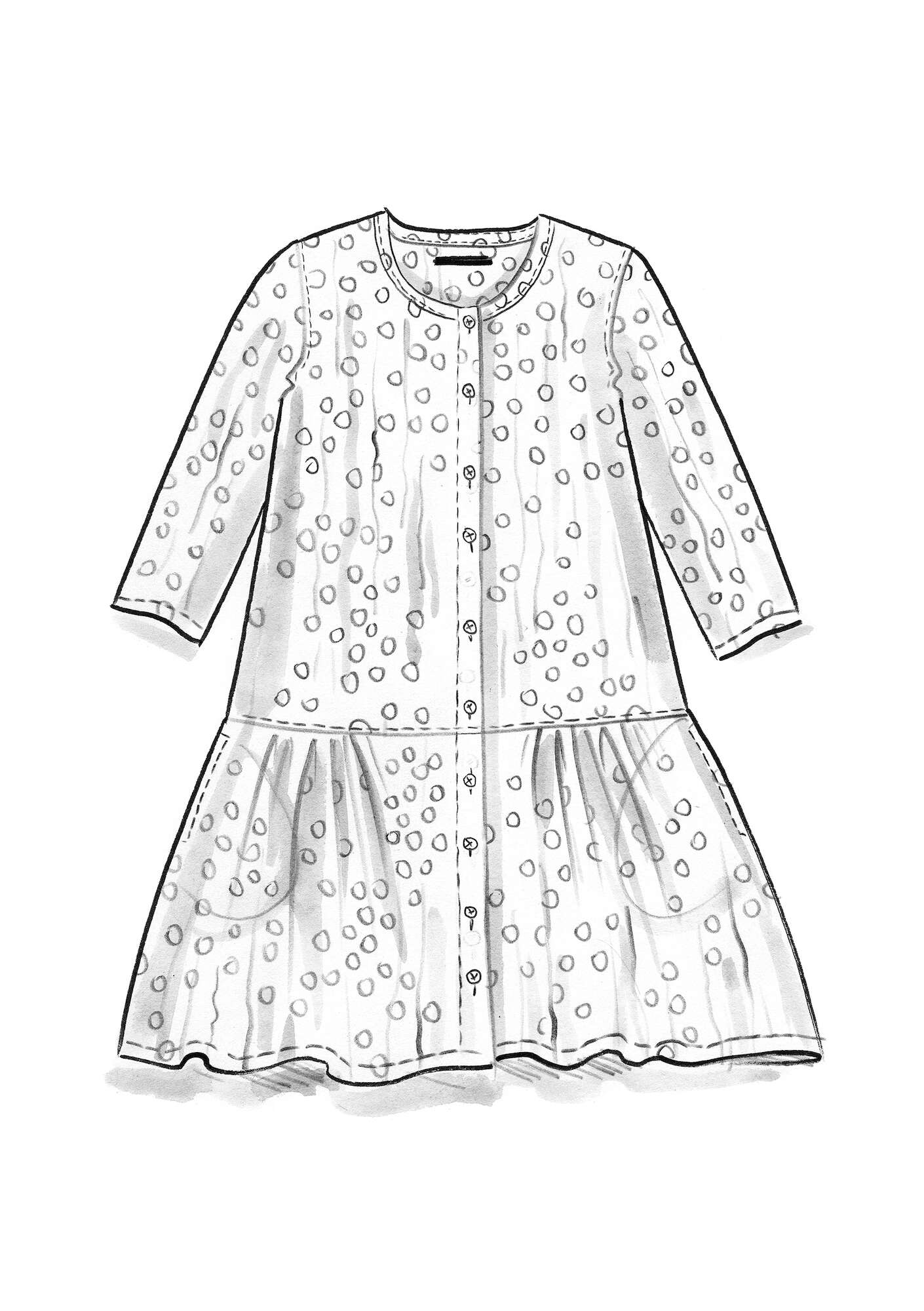 Vevd kjole «Alice» i økologisk bomull jerngrå/mønstret