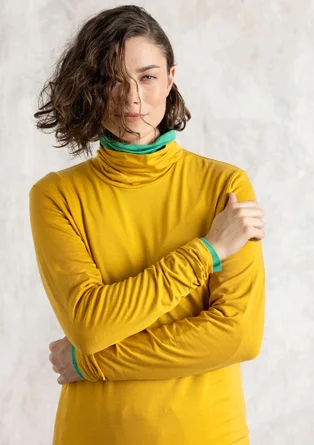 Lyocell/elastane jersey polo-neck top - turmeric